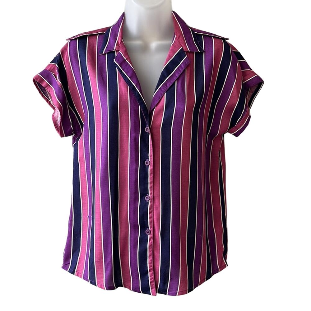 VINTAGE 1980’s Dead Stock Charlie California Striped Blouse Size Small